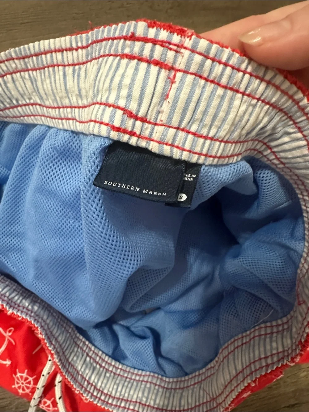 Men's Red Nautical Print Swim Trunks